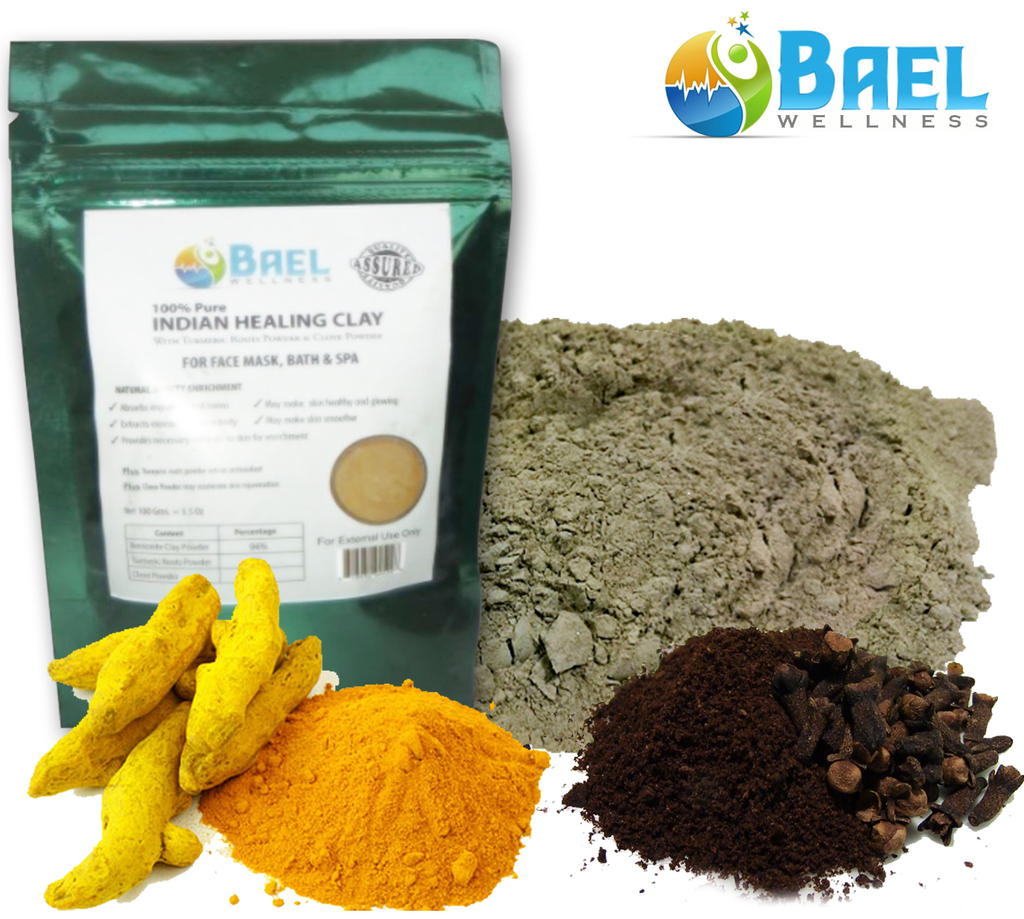 Bentonite Clay with Turmeric & Cloves Powder. Indian Healing Clay, Fullers Earth Powder for Facial Mask, Hair, Bath & Spa