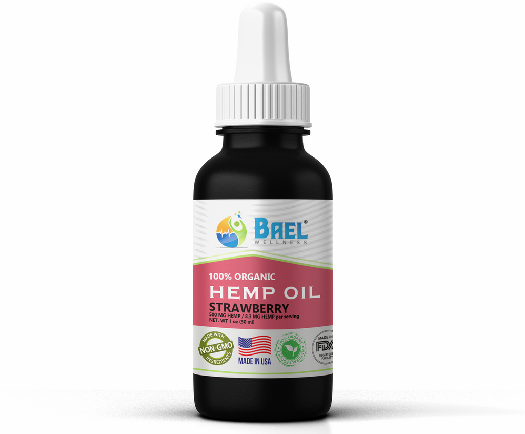 Hemp Oil (Strawberry) 500 mg. Naturally relieves pain, inflammation. Vegan & organic.
