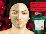 Bentonite Clay with Turmeric & Cloves Powder. Indian Healing Clay, Fullers Earth Powder for Facial Mask, Hair, Bath & Spa